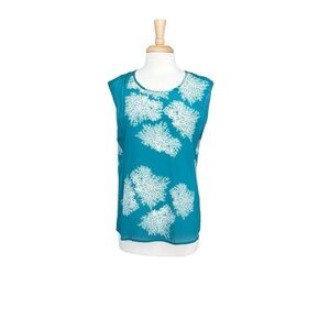 Cocoon House Turquoise Coral 
Sheer Silk Sleeveless Blouse Size S/M